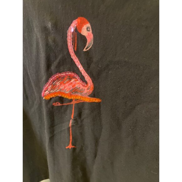 Seventh Ave Pink Flamingo Sparkle Decoration 3/4 Sleeve Black Pullover T Shirt - Picture 4 of 10